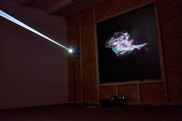<i>Destuctive Observation Field</i> - multicolor laser installation by Robert Henke